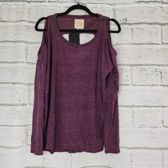 Chaser Long Sleeve Open Back Cold Shoulder Tee Purple Size Medium Casual - Picture 1 of 12